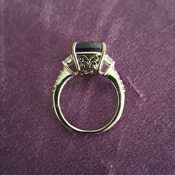Natural Sapphire & Zircon Ring: 925 Sterling Silver, 14k  Blue Sapphire & Natural White Zircon Ring In 925 Sterling Silver